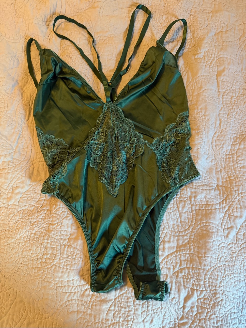 NWOT Green Lace-Trim Satin Teddy Bodysuit - Women Intimates & Sleepwear